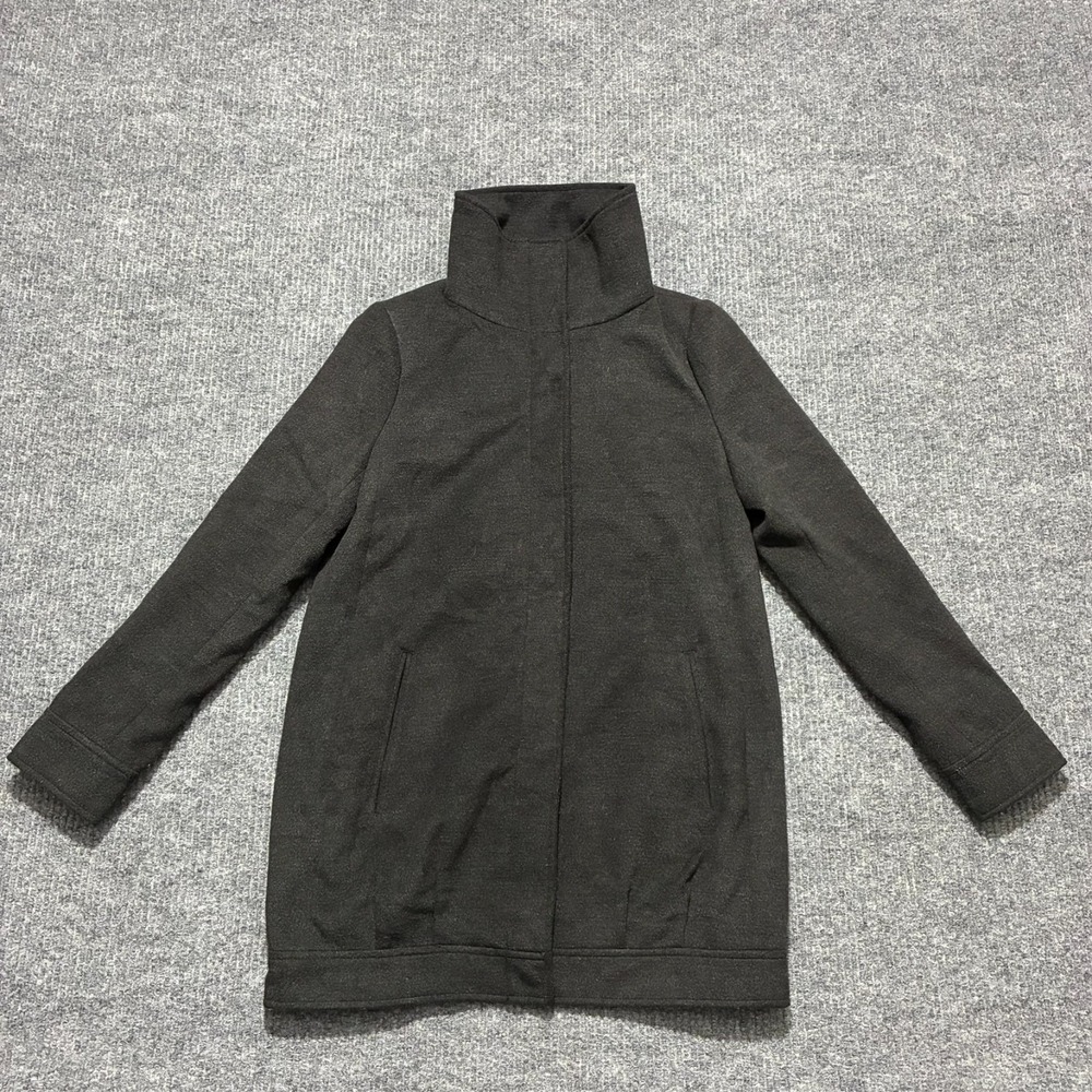 Forever 21 Womens Overcoat Size Small Black Full Zip Snap Closure Funnel Neck